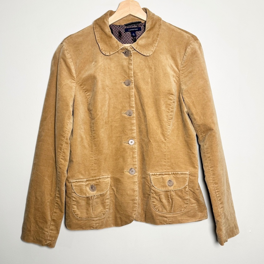 Lands End Soft Velvet Equestrian Jacket in Khaki Sz M